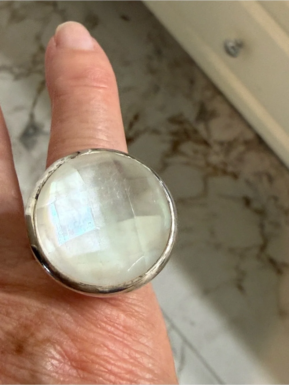 Sterling Silver 925 Filigree MOP Faceted Dome Ring Size 6.5 13 Grams